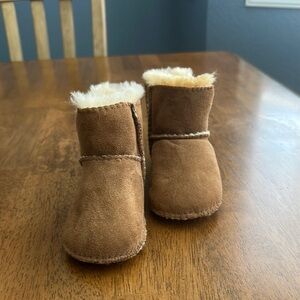 UGG Brown Suede Baby Booties with Cream Lining